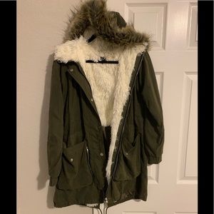 Olive Green fuax fur coat